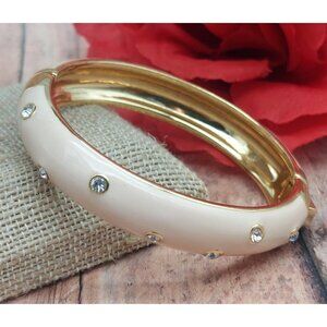 Beautiful J.Crew Gold Tone Light Pink Hinged Bangle Bracelets Crystal Accents